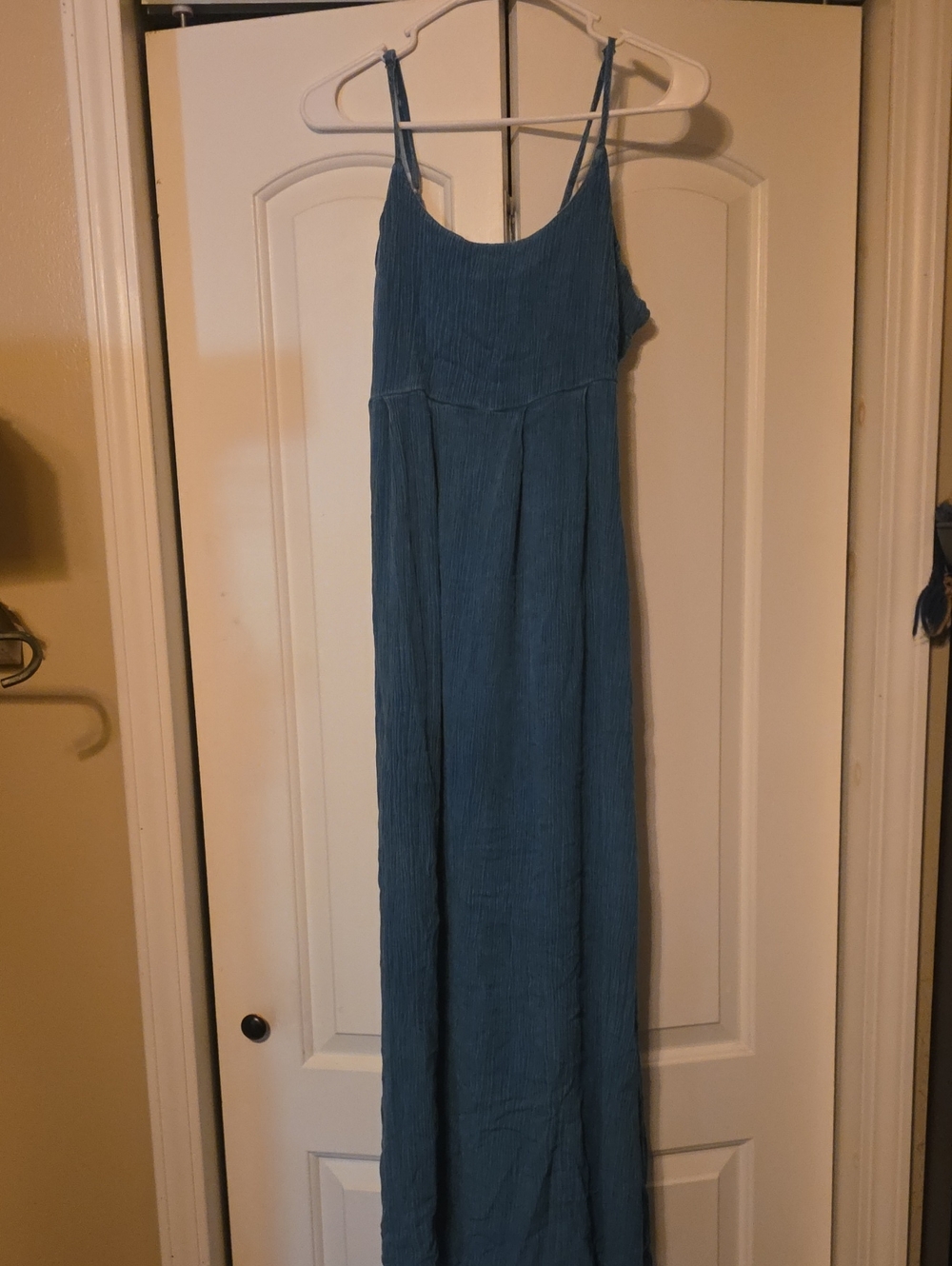 Textured Teal Maxi Dress with Spaghetti Straps